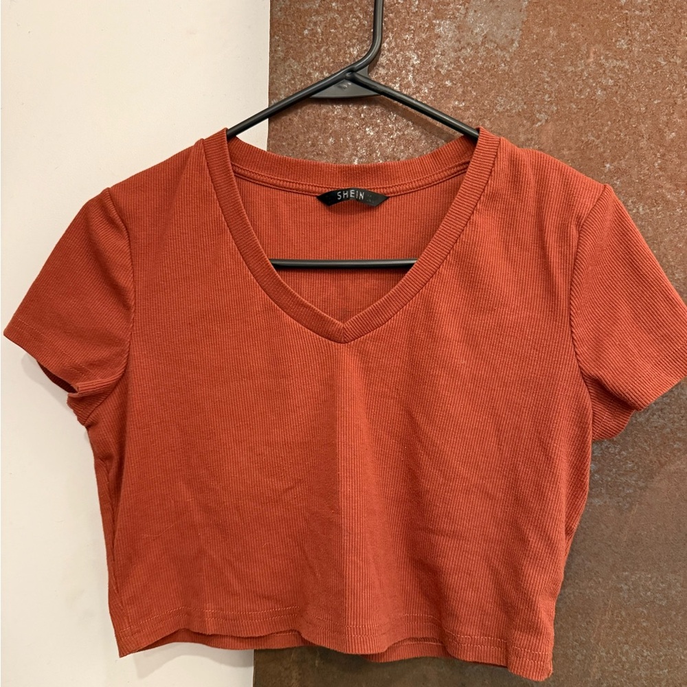 SHEIN Rust V-Neck Crop Top